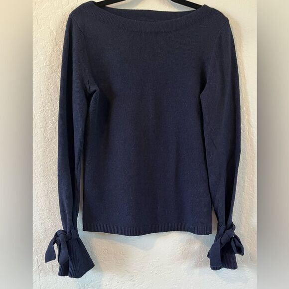 Banana Republic Sweaters - Banana Republic Filpucci Merino Wool Blend Navy Sweater Tie Sleeves Size M